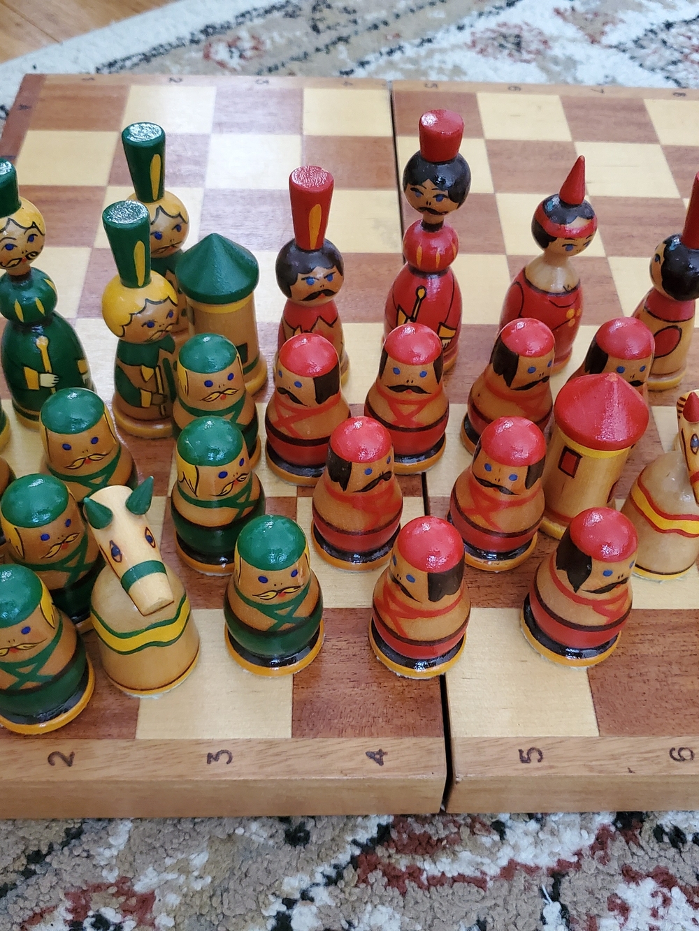 Hand-Painted Wooden Chess Set  - Red & Green